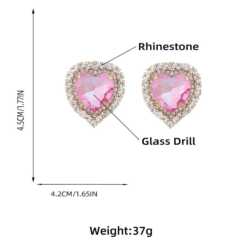 2023 Heart-Shaped Alloy Diamond Earrings for Women - Exaggerated European and American Style