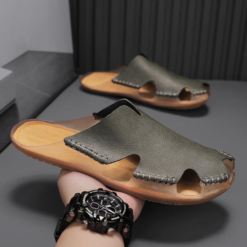 Fashion Handmade Men's Comfortable Sandals Durable Sole Slippers Suitable Outdoor Wear Half Drag Quick Dry Wading Aqua Shoes Flip-flops