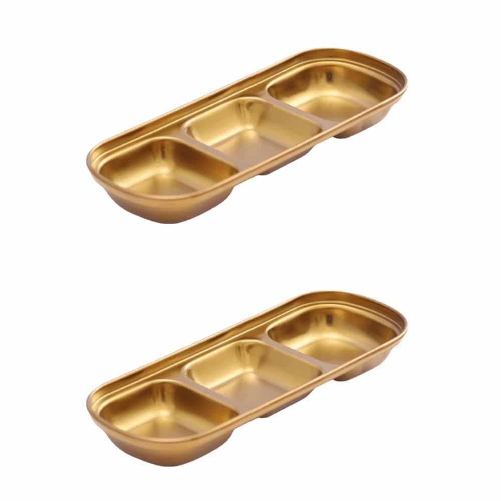 2Pcs 2/3/4 Grid Seasoning Dish Stainless Steel Sauce Plate  Restaurant Use