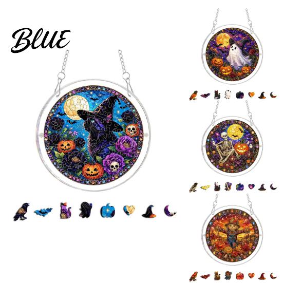 Suncatcher Acrylic Jigsaw Puzzle Suncatcher Stained Glass Style Halloween Skeleton Ghost Stainless Steel