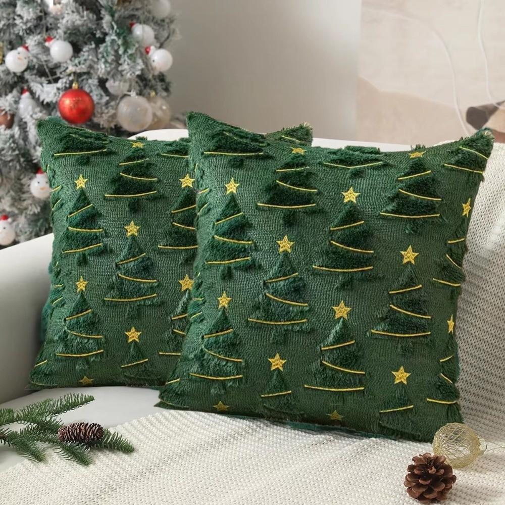 Short Plush Cushion Slipcover Xmas Tree with Light Throw Pillow Cover  Sofa Decoration