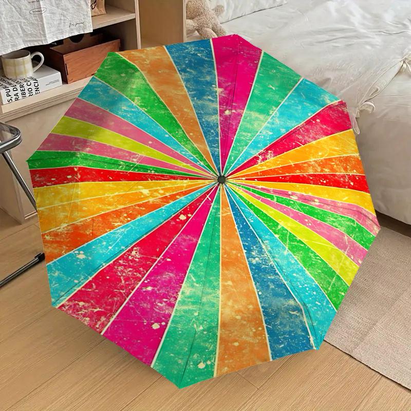 Colorful Rainbow Umbrella - Auto Open Close, Foldable Design, Outdoor Festival Gift for Fans and Travelers1121068a