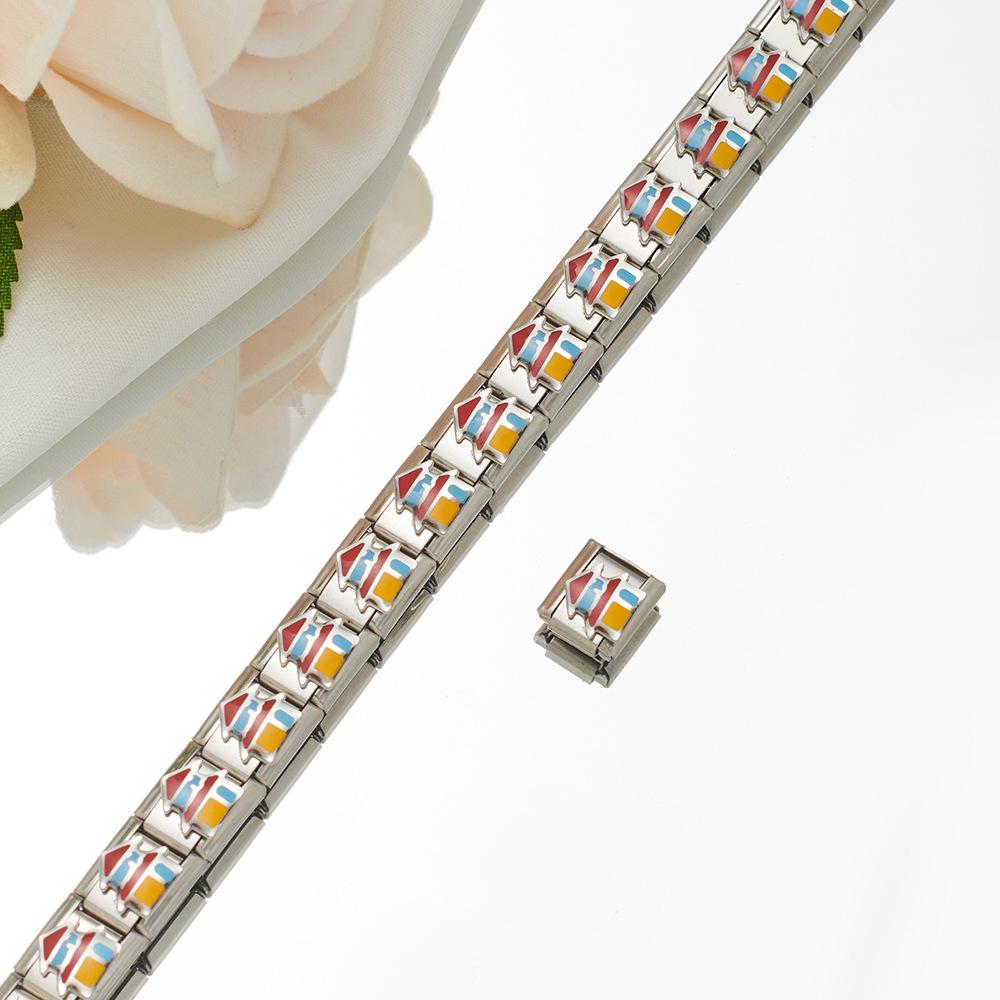 2024 DIY Personalized Shiny Classic Burger Coffee Beverage 304 Stainless Steel Italian Charm Bracelet Link 9mm * 10mm Module