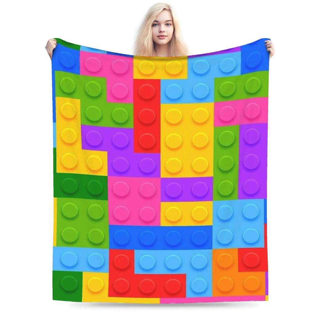 Warm Soft Flannel Blanket for Kids  Travel Throw for Bed Couch Sofa  Childrens Diagonal Design Blanket  Bricks Blocks Pattern Be