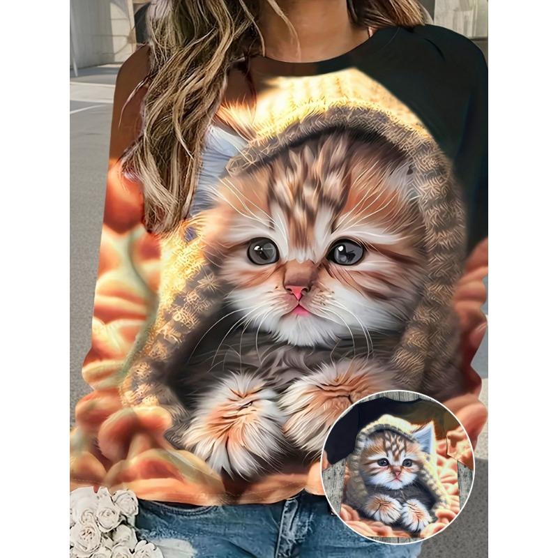 Plus Size - Plus Size - Plus Size Printed Round Neck Long Sleeve T-Shirt S