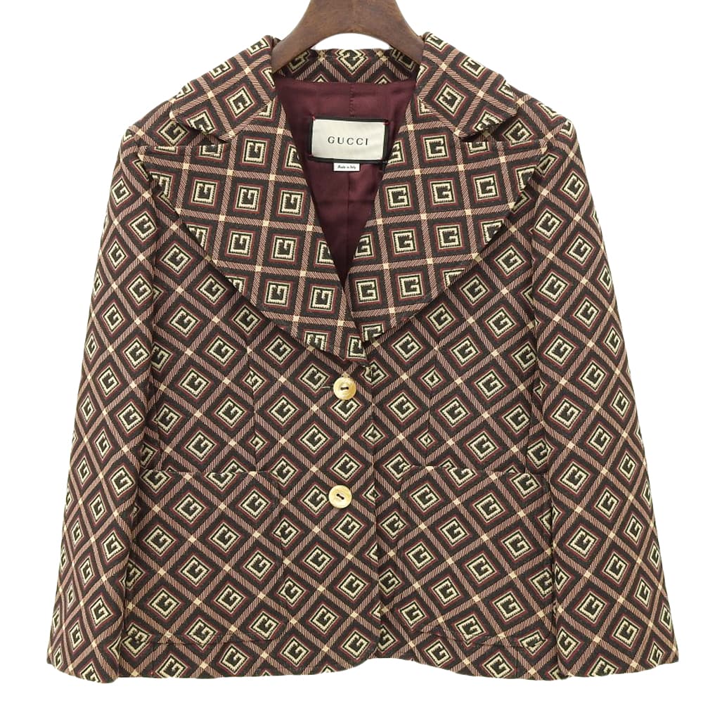 GUCCI Excellent condition G Jacquard tailored jacket, women's, brown and black, size 38, 623766, 2020 Jacket 38 Brown / BlackUsed