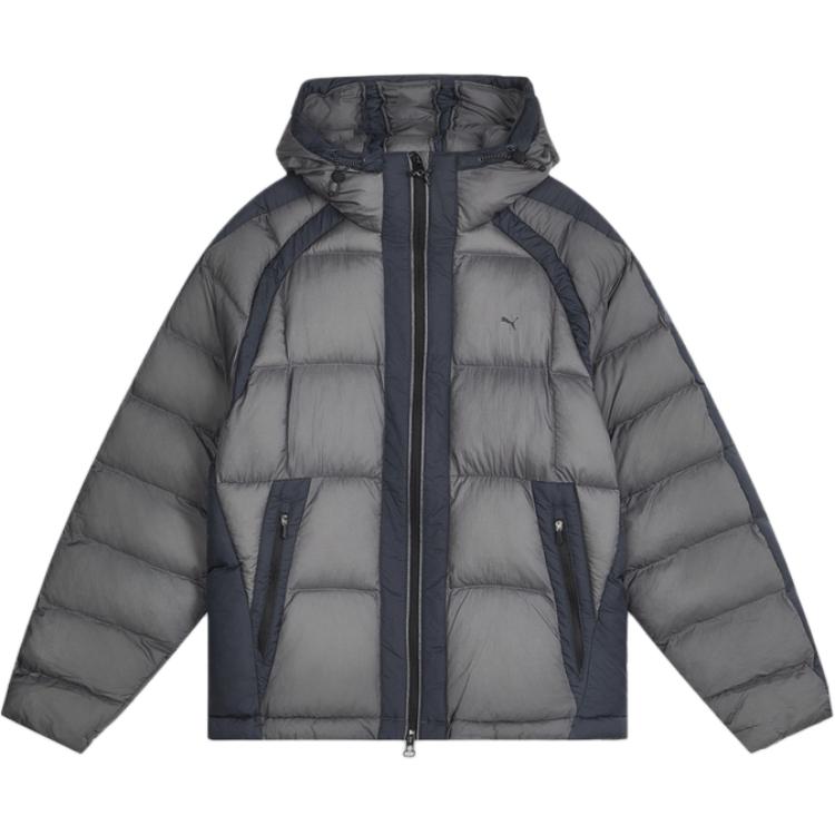Men's PUMA Puffer Jackets Unisex Gray Hooded (Non-detachable) Moderate