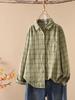 Women's Long Sleeve Japanese Style Plaid Shirt - Double-layer, Skin-friendly, Breathable Pure Cotton