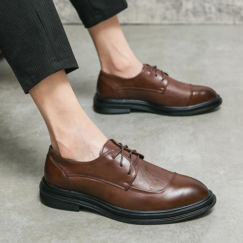 Men's round toe leather shoes Fashionable gentleman style Daily office parties outdoor leisure business weddings men's shoes