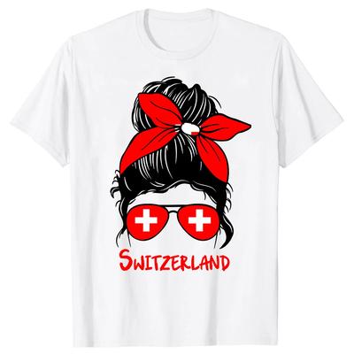 Lustige Schweizer Mädchen Flagge T-Shirts Oberteile Rundhals Kurzarm Mode T-Shirt Kleidung Lässig Basic T-Shirts