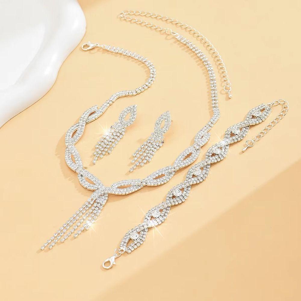 Rhinestone Tassel Wedding Bridal Accessories V-Necklace Rhinestone Jewelry Set  Wedding Party