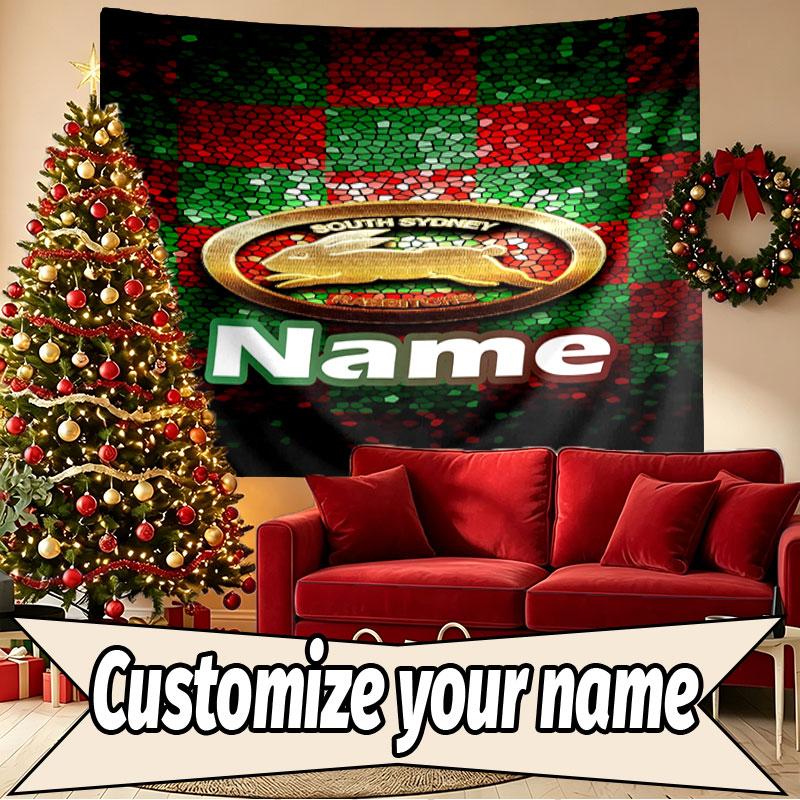 Custom Name Personalized South Sydney Rabbitohs Print Tapestry, Wall Art Decor, Bedroom, Dorm, Apartment, LivingRoom, Party Backdrop, Gift for Birthda