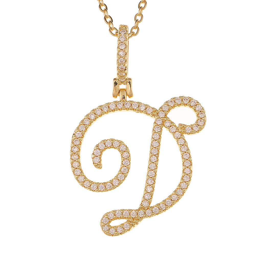 A-Z Cursive Initial Letter Pendant Necklace For Women Simple Rope Chain Pendant Necklace Jewelry Gift
