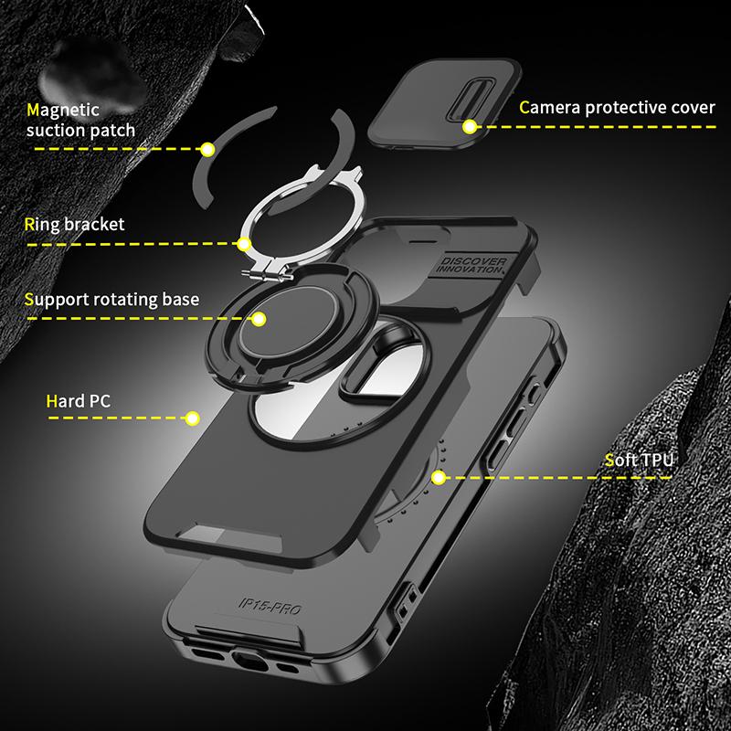 360°Rotating Hidden Metal Ring Car Holder Soft TPU+Hard PC Bumper Phone Case For IPhone17 15 Pro Max 13 12 11 14 Plus 16 Pro Max