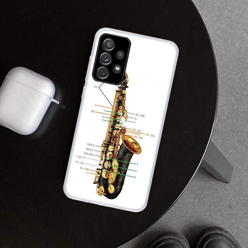 Music Saxophone Instrument Phone Case Cover for Samsung Galaxy A12 A22 A32 A52 A72 A02S A51 A50S A31 A20S A10S Note 20 Ultra 10