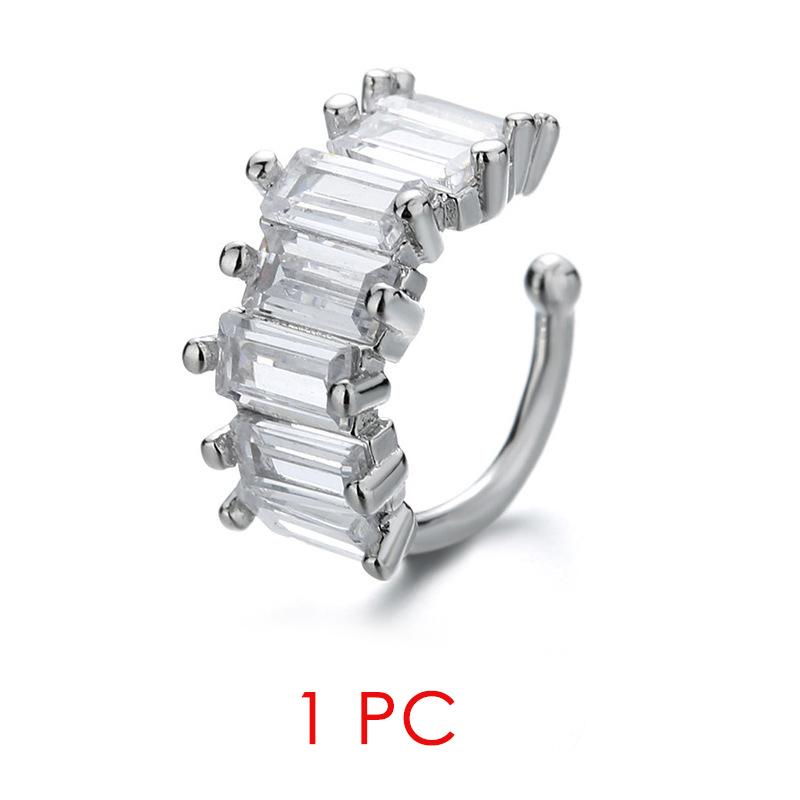 Fake Piercing Ear Cuff For Women Hip-hop Rock Cubic Zirconia 1PC Silver Color Cuban Chain Cartilage Clip Earrings KAE330