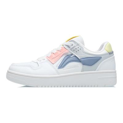 Li Ning Tian Ji Sapatos de Skate de Cano Baixo Antiderrapantes Tênis Femininos Branco Cinza AGCP362-17