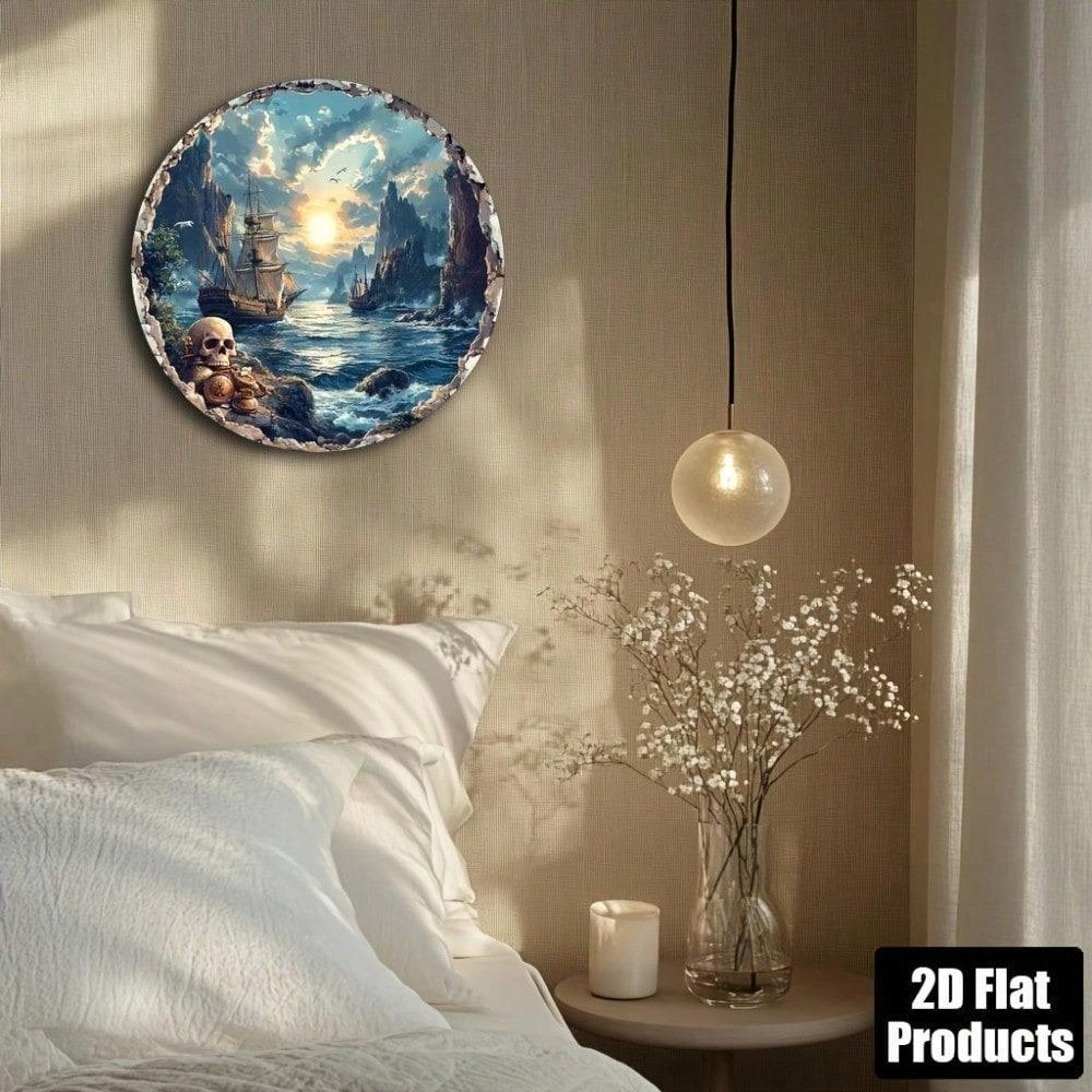 Vintage Retro Metal Sign 8x8 Inch, Round Pirate Bay 2D Flat Aluminum Wall Decor for Home Bar Kitchen Cafe