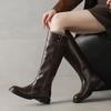 Retro Brown Round Head But Knee Knight Boots Women's Autumn and Winter New 2025 Fashion Leather Thick Heel High Boots
