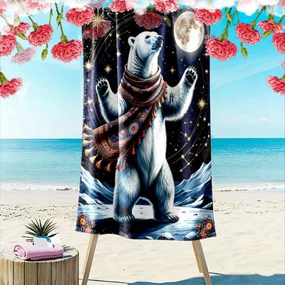 Polar Elegance Under Moonlight Print Beach Towel, Quick Drying, Suitable for Travel, Outdoor Sports, Jogging, the Beach and Swimming, Gift