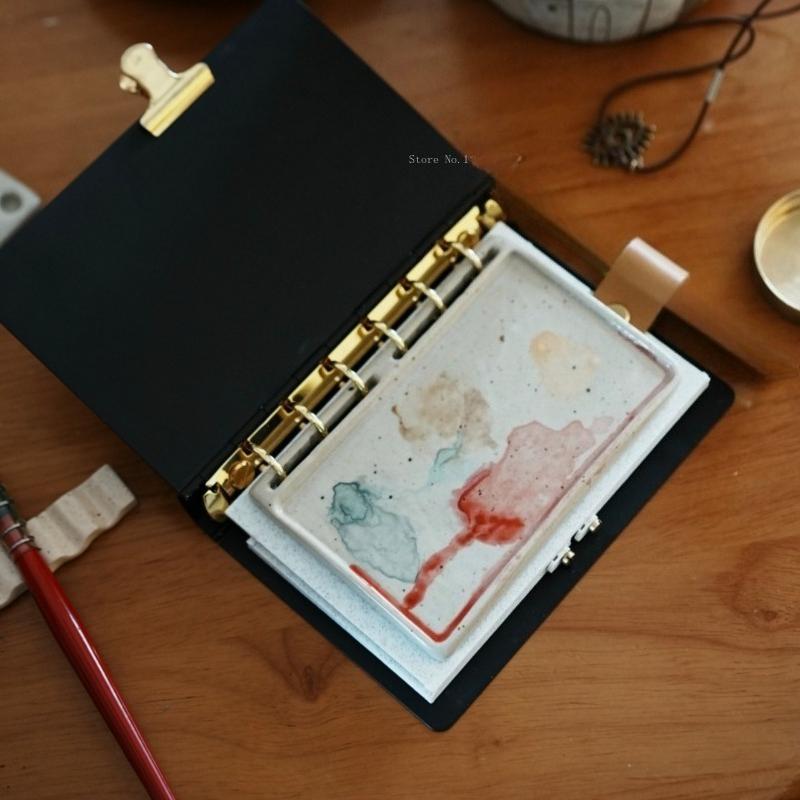 

A7 Retro Black Gold Hand-drawn Folded Notebook Watercolor Palette Portable Sketchbook Artists Travel Drawing Easel Art Supplies