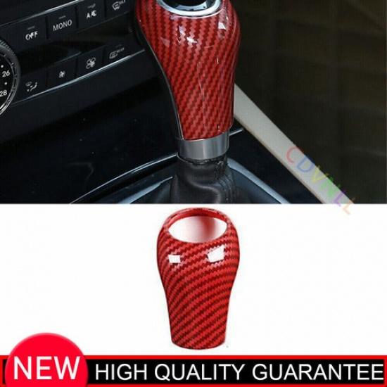 Central Console Gear Shift Knob Cover For Benz E-Class 2009-15 Red Carbon Fiber