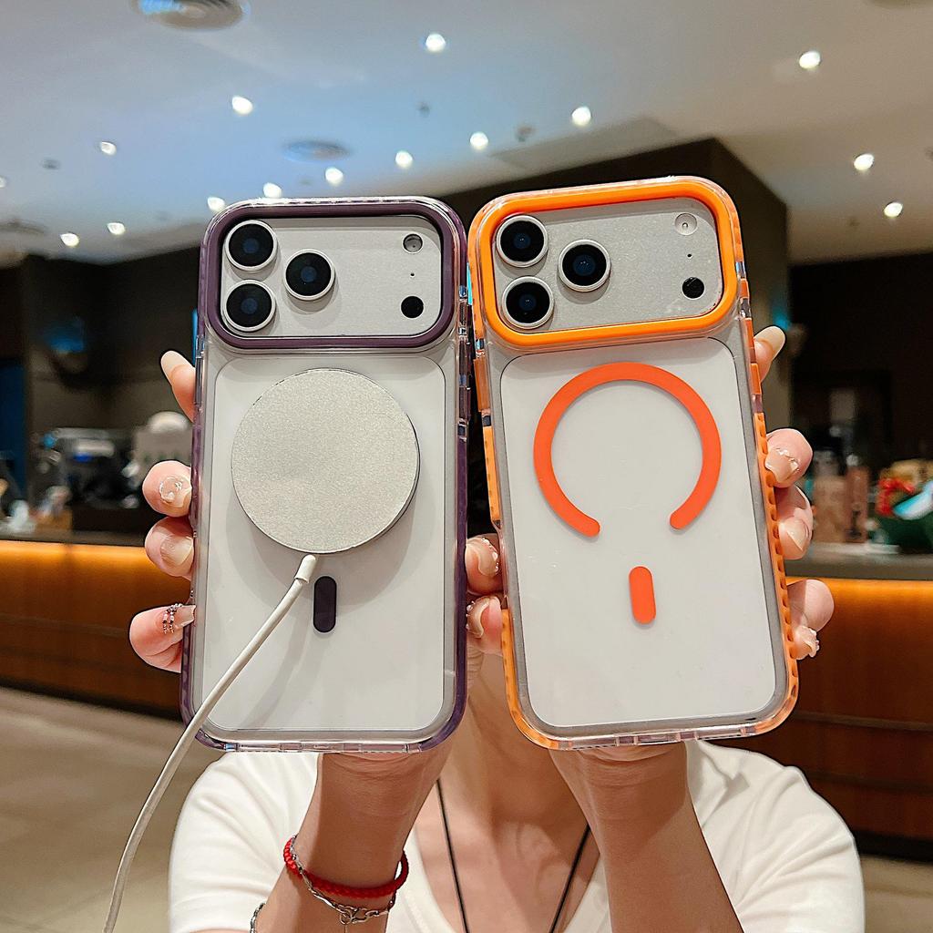 Two-Color Magnetic Acrylic Phone Case for iPhone 17 Pro Max with Large Hole Design