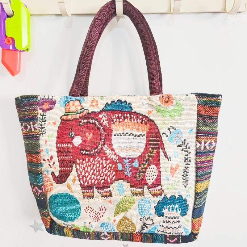 Canvas bag, women's large-capacity double-sided embroidered animal handbag, mommy bag, go shopping, handbag