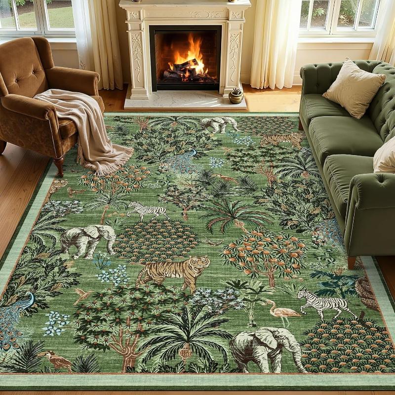 Living Room Carpet Non-slip Machine Washable Floor Mat Forest Plant Rug Large Area Bedroom Bedside Mats Home Decoration Carpets