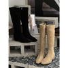 Inner Heightening Boots for Women's New Autumn and Winter Suede Tall Knight Boots Elastic and Thin Boots for Women