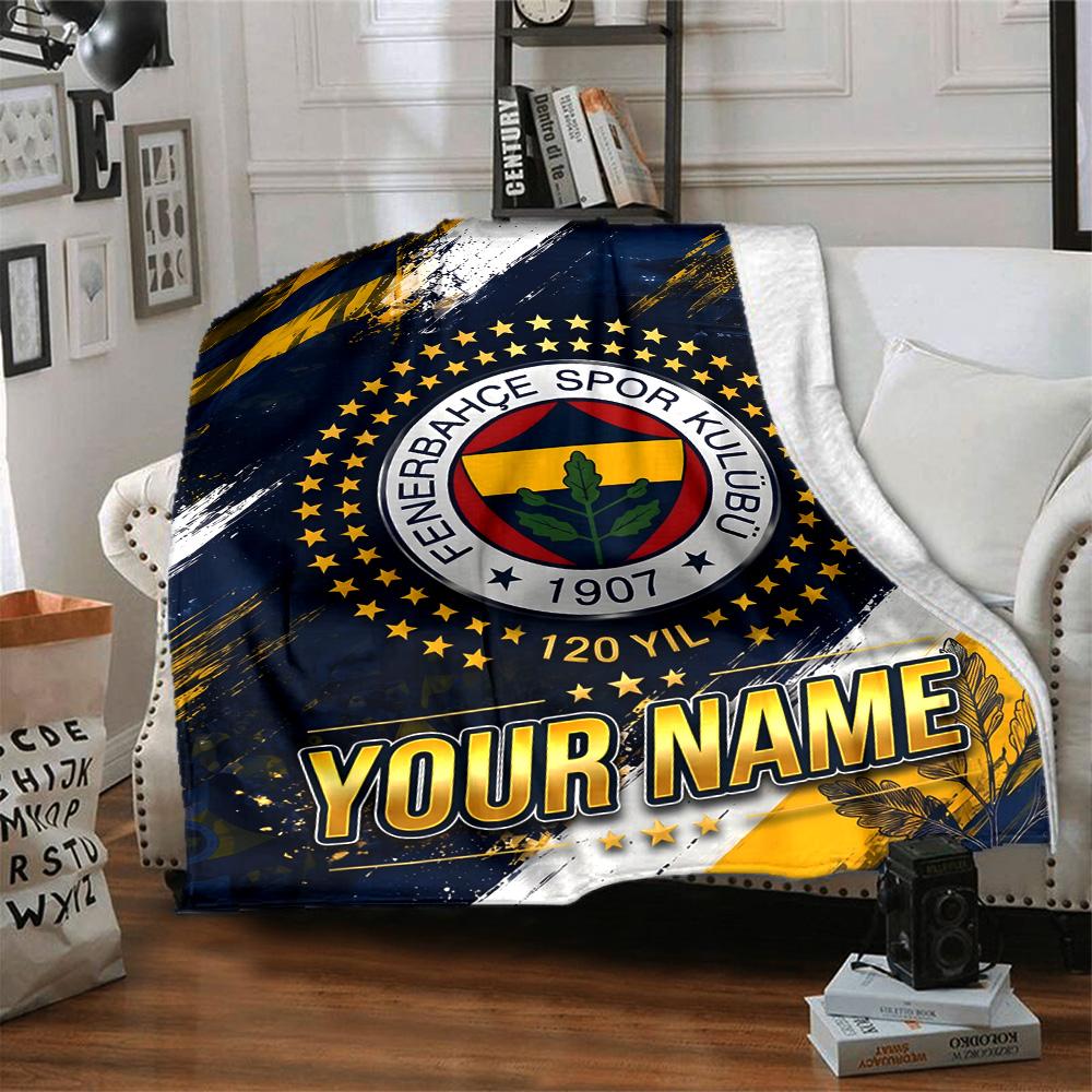 1pc Fenerbahçe Spor Kulübü Blanket with Custom Name, Gift, for Men and Women, Soft Blanket, Good for Sofa Bed Couch Travel, Lightweight Flannel Blanke
