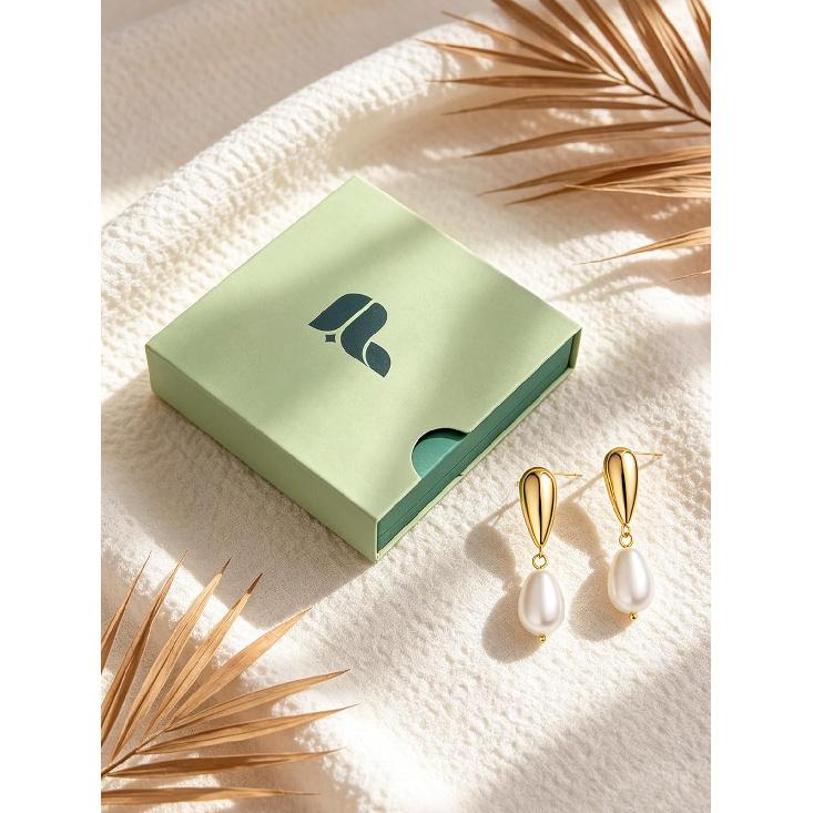 Pearl Drop Earrings 14K Gold Plated Dainty Bridesmaid Jewelry Gift