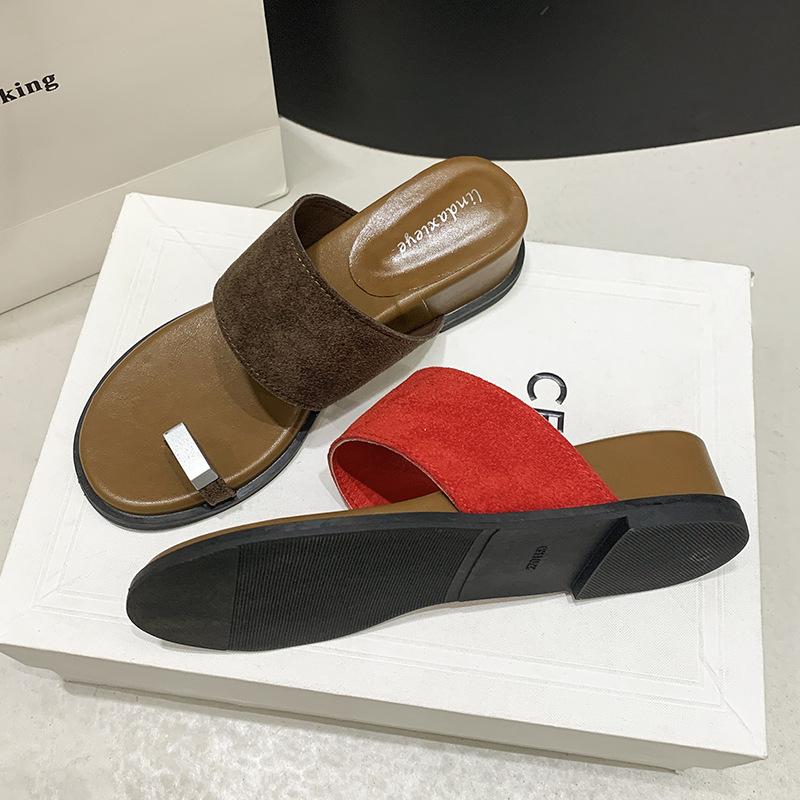 French thick-soled heightening set of toe cool slippers for women's summer wear with flat-bottomed slope heel casual vacation beach sandals