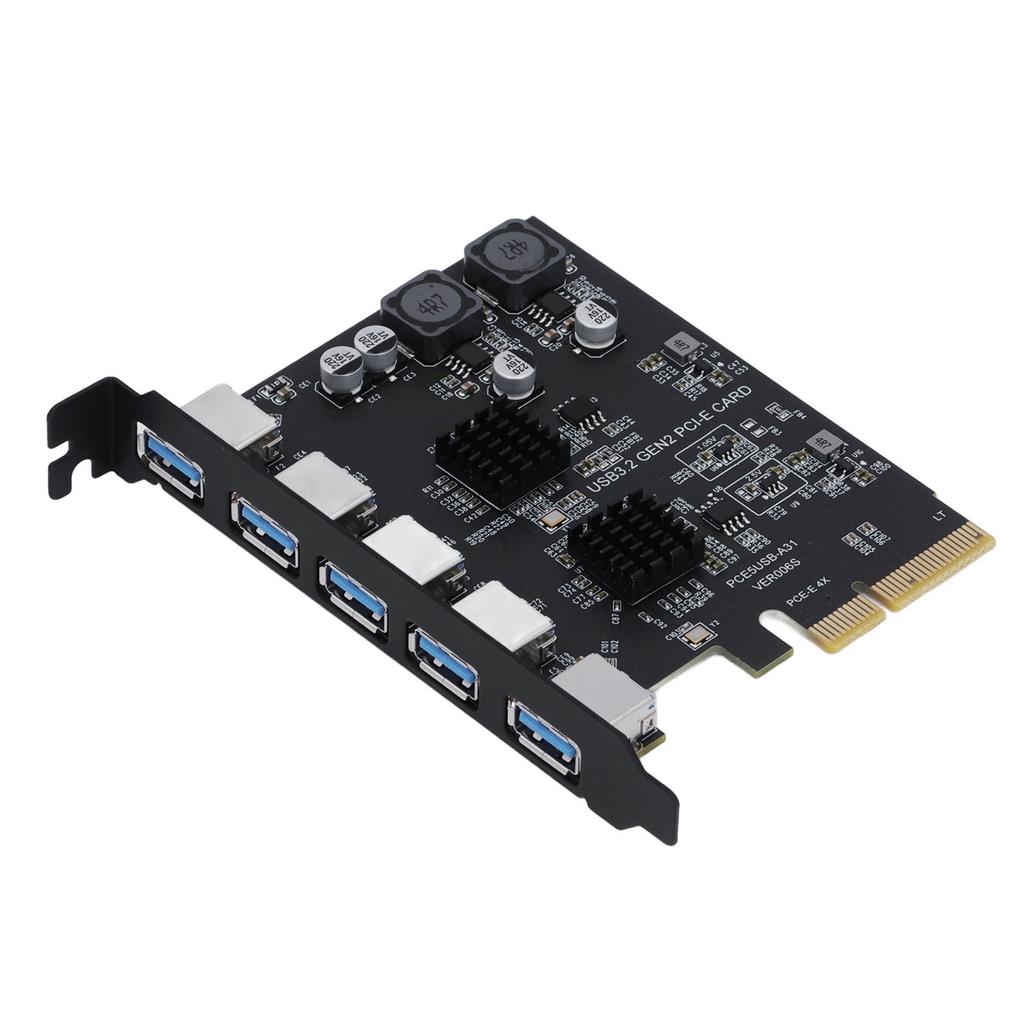 USB 3.2 Gen 2 Expansion Card 5 Port TYPE A PCI Express Card for ASM3142 10Gbps Plug and Play for Desktop PC