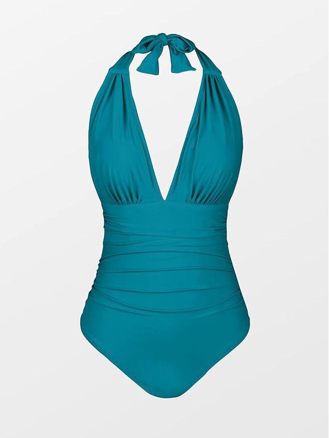 Halterneck Ruffled Backless One-Piece Swimsuit for Women