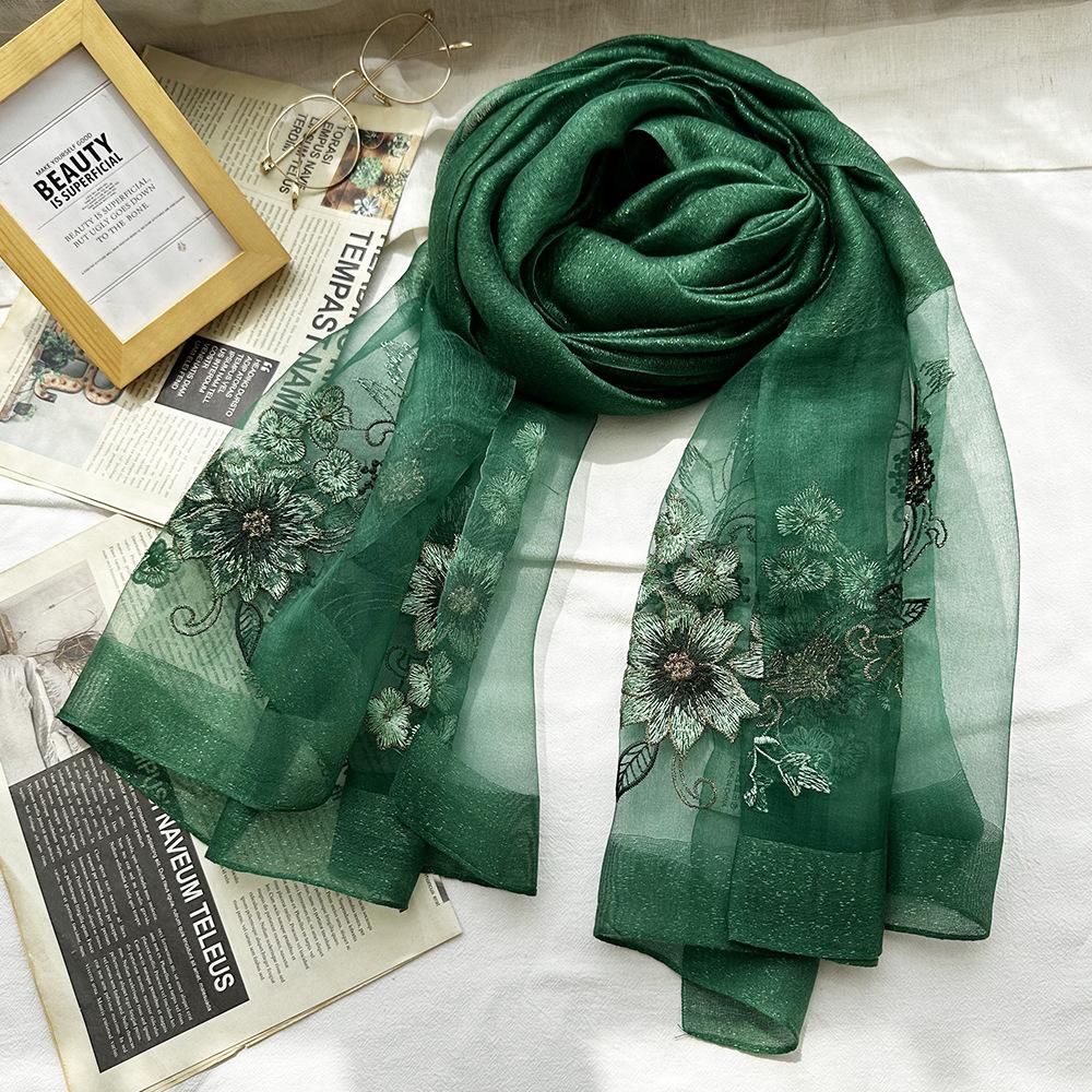 

Темпераментный шелковый шарф с цветочной вышивкой для людей среднего и пожилого возраста, новый качественный шерстяной шарф на осень 190*75cm