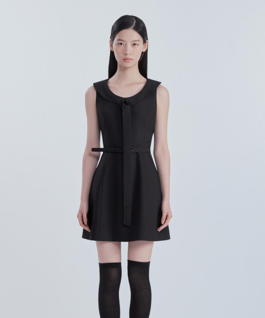 Mausolleum Scarf Sleeveless Suit Dress - Black