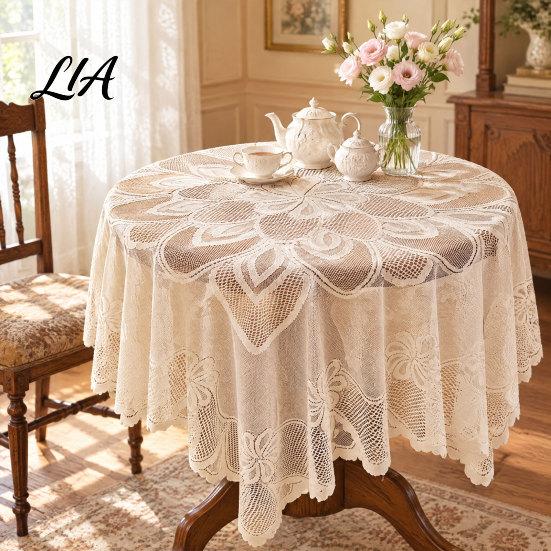 Vintage Lace Tablecloth White Floral Tablecloth, Rustic Boho Table Cover, Foldable Dining Cloth for Wedding Bridal Shower Party Decoration Decorative