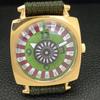 HAND-WINDING VINTAGE SWISS MENS POKER FACE GREEN COLOR DIAL WATCH A701123-5 R205b-a701123