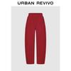 UR2026 Women's Casual Red Elastic Waist Curved Trousers