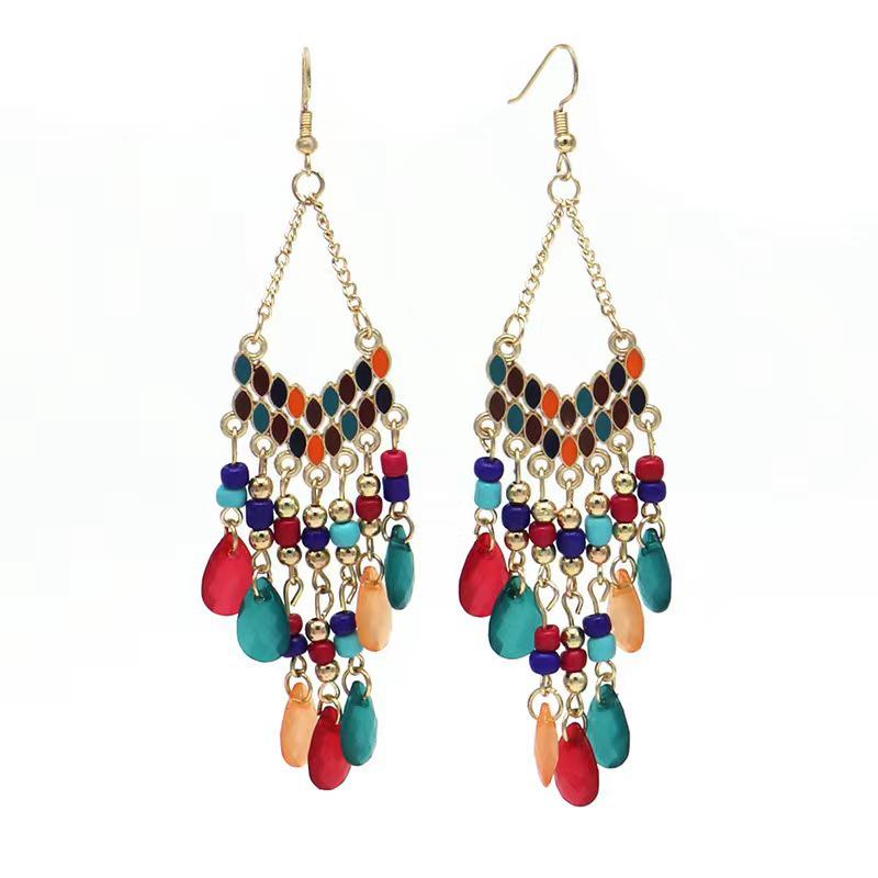 Ethnic Water Drop Tassel Earrings: Long Bohemian Beaded Jewelry
