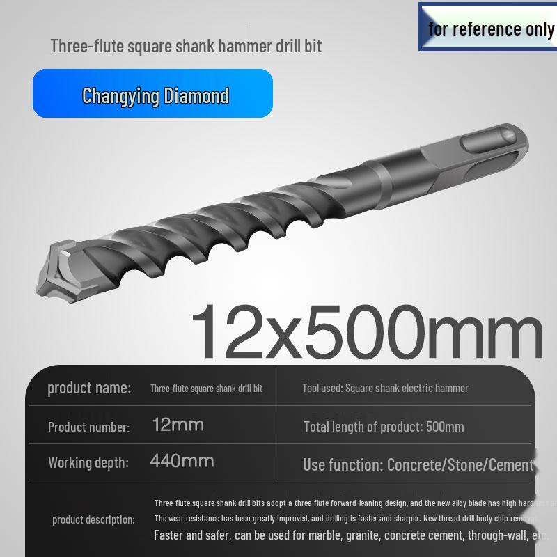 Three-Flute Round & Square Shank Drill Bit for Concrete, Cement, Rebar, Stone, Granite, Marble.