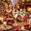 2D Hand Painted Christmas Wine Glass Poinsettia Red Wine Cup Clear Stemmed Cup  Home Bar