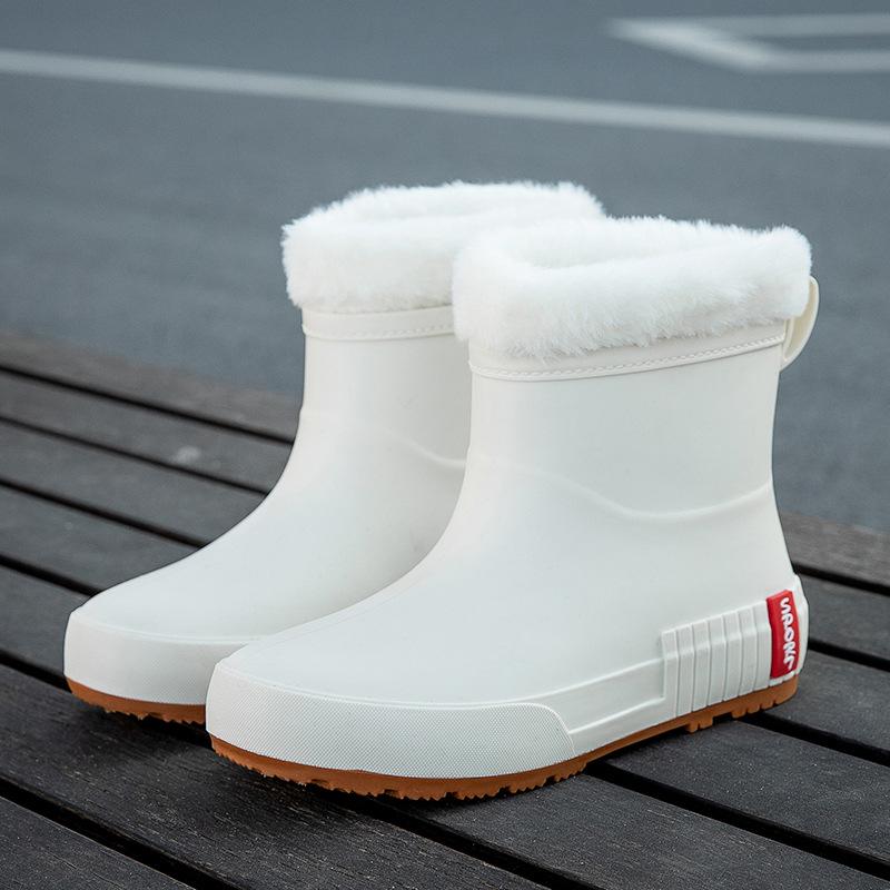 Rain shoes thick-soled non-slip women's medium tube rain boots kitchen outdoor fishing car wash waterproof medium tube glue women's shoes