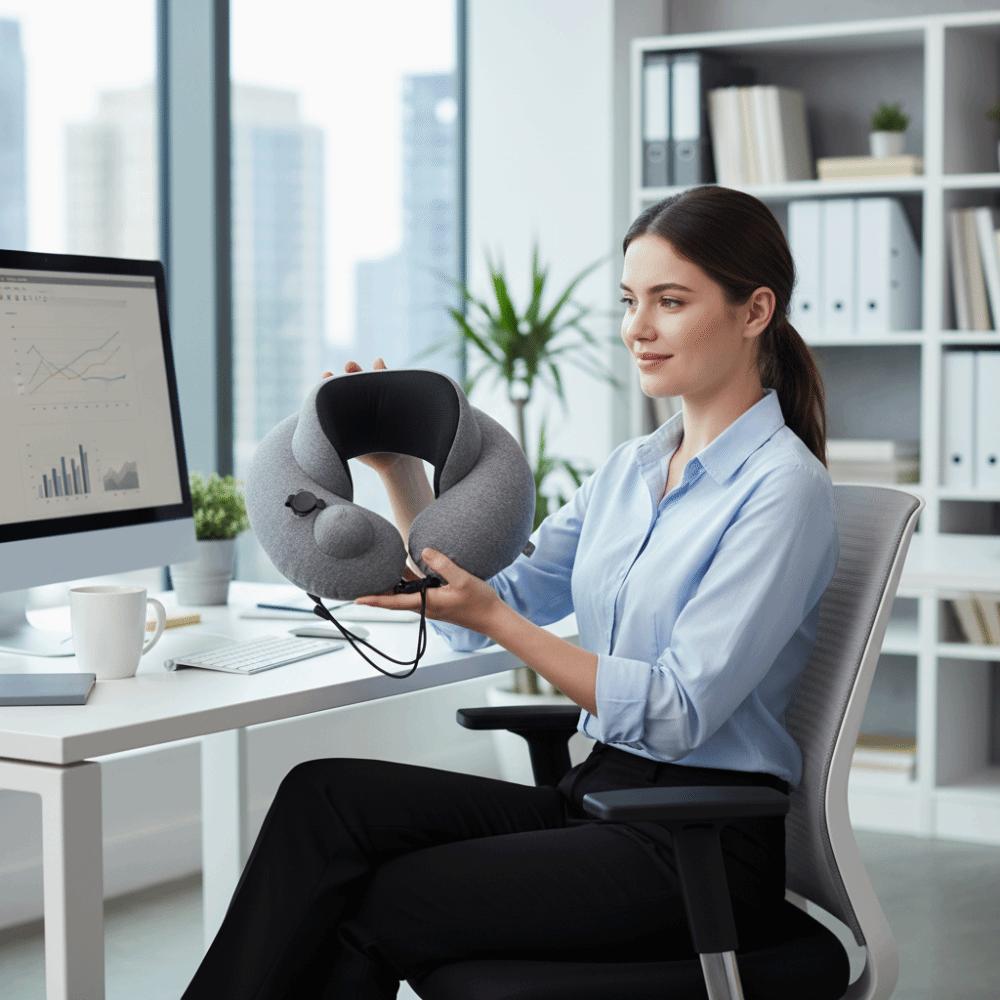 Ergonomisches aufblasbares Nackenkissen mit Druckknopf, atmungsaktives Lendenkissen für das Auto, Geschenk