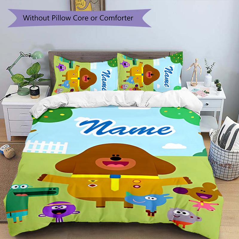 3pcs Hey Duggee3 Cover Set - Personalized Name, HD Printed Bedding with 1 Cover and 2 Pillowcases - Perfect for Home Decor, Easy Care