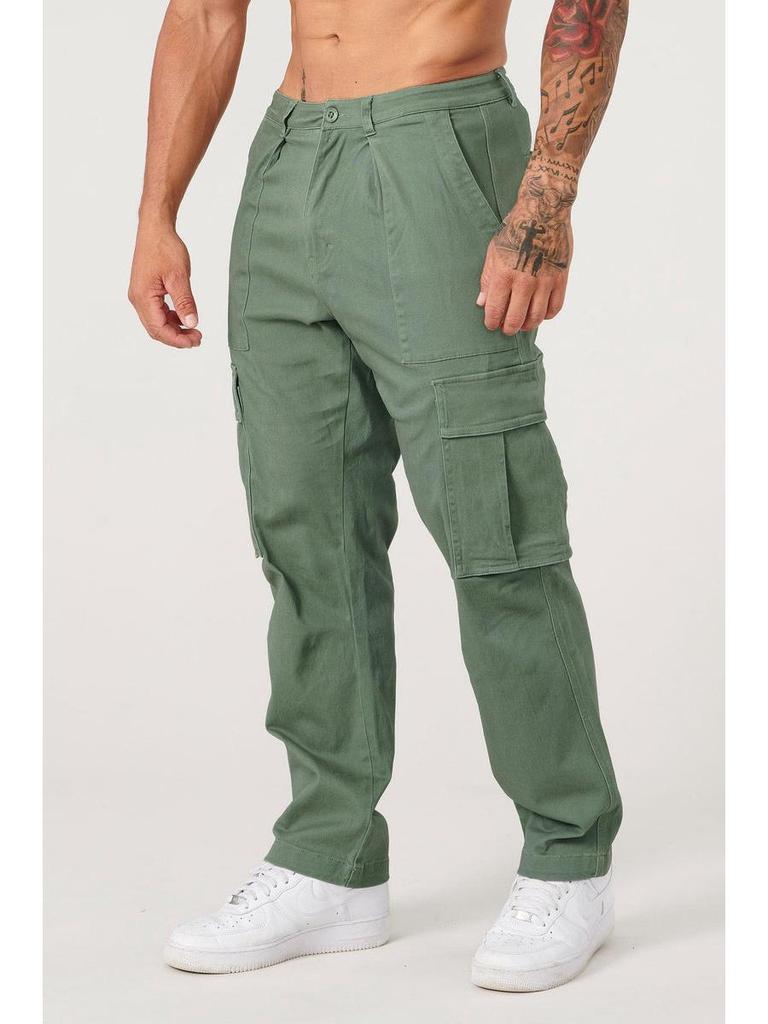 Men's Autumn Patchwork Cargo Pants with Large Pockets - Casual, Solid Color, Loose Fit, Small Leg Style