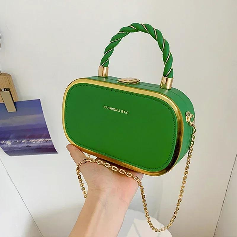 Fashionable Women Chain Box Bag Pu Shaped Small Square Bag Simple Crossbody Bag Portable Handbag Lady Shoulder Bag New Design