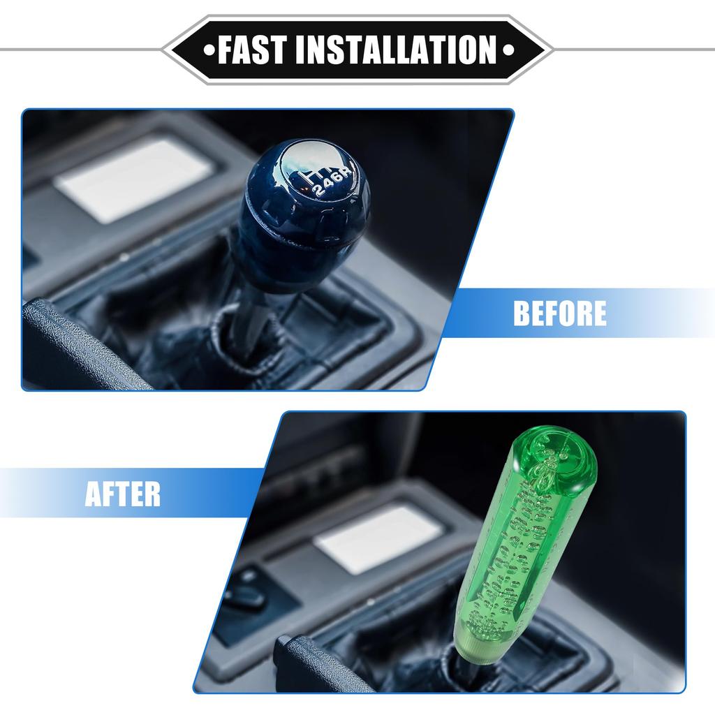 ABSOPRO 20cm Clear Green Faux Crystal Bubble Gear Shift Knob Stick for Manual Transmission Durable Acrylic with Adapter Vehicles,