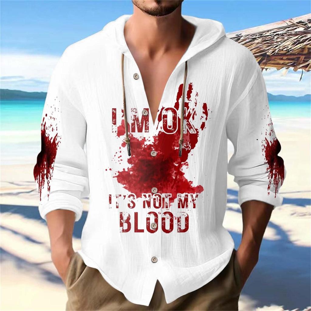 Halloween Printed Men's Shirt, Hooded Long-sleeved Hooded Jacket